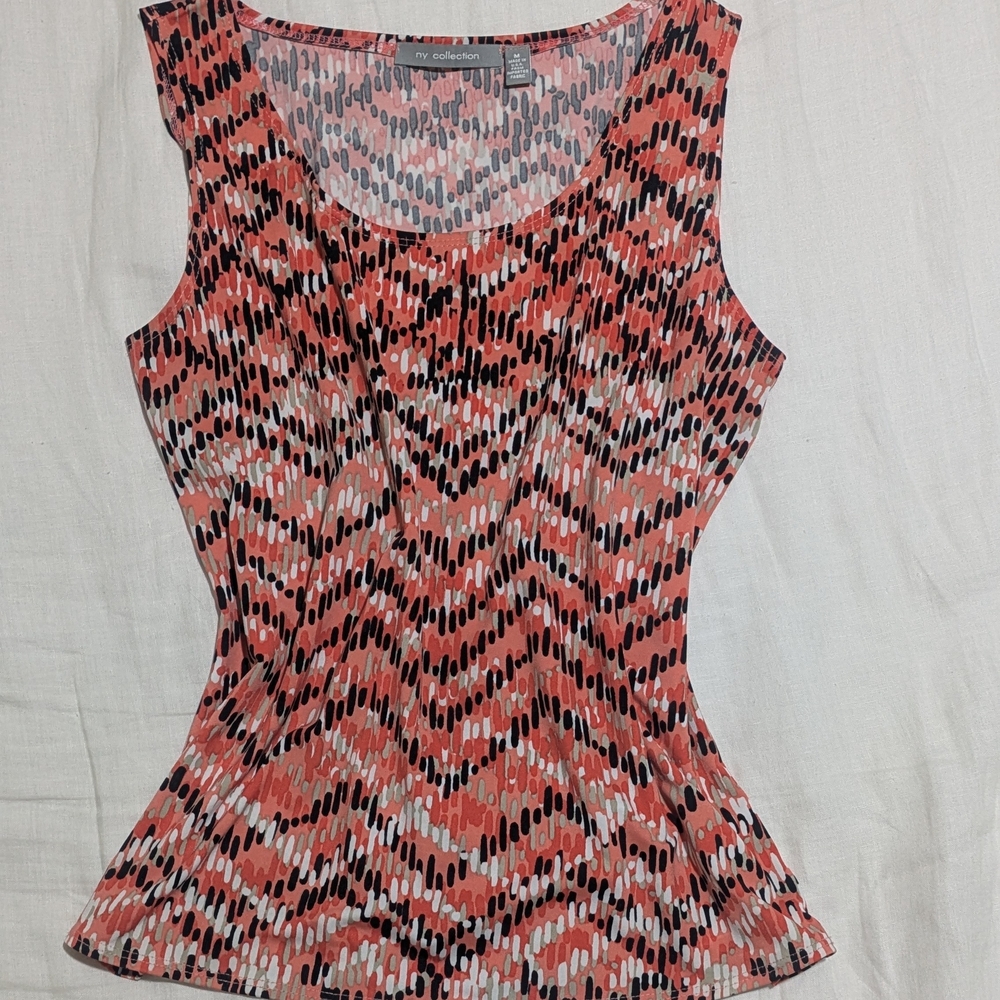 NY Collection Peach and Black Patterned Sleeveless Top